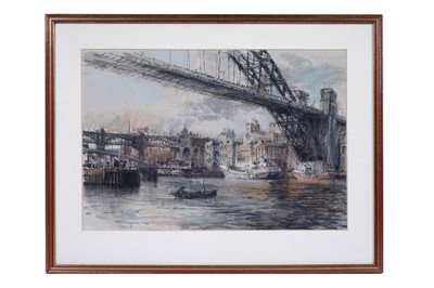 Lot 57 - Walter Holmes - Under the Tyne Bridge looking towards Newcastle | pastel