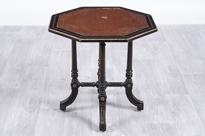 Lot 50 - A Victorian Aesthetic style inlaid ebonized and parcel gilt octagonal occasional table