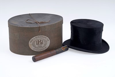 Lot 277 - A silk top hat by Paul U Bergstroms AB Stockholm; and a small Georgian police truncheon