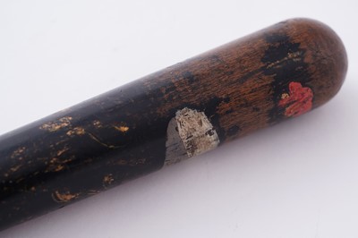 Lot 94 - A Victorian painted truncheon, by Field of Holborn; and a pair of wrought iron handcuffs