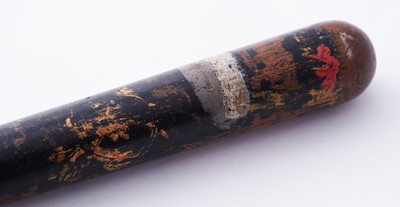 Lot 94 - A Victorian painted truncheon, by Field of Holborn; and a pair of wrought iron handcuffs