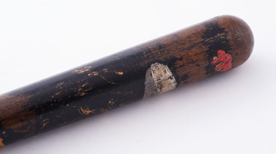 Lot 94 - A Victorian painted truncheon, by Field of Holborn; and a pair of wrought iron handcuffs