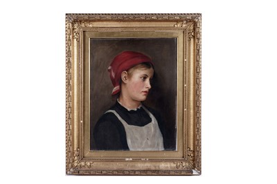 Lot 28 - Mid-19th Century British School - A young maid in a red bonnet | oil