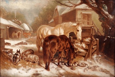 Lot 646 - After James Merritt Ives / Nathaniel Currier - The Straw-yard, Winter | oil