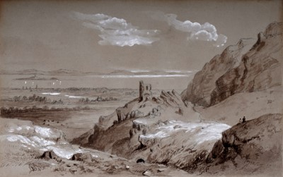 Lot 673 - John Wilson Carmichael - Firth of Forth, Edinburgh and Inch Keith Island | watercolour in sepia