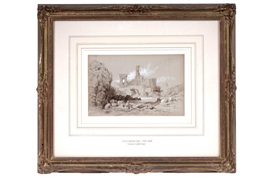 Lot 46 - John Wilson Carmichael - Coastal Castle Ruins | watercolour in sepia