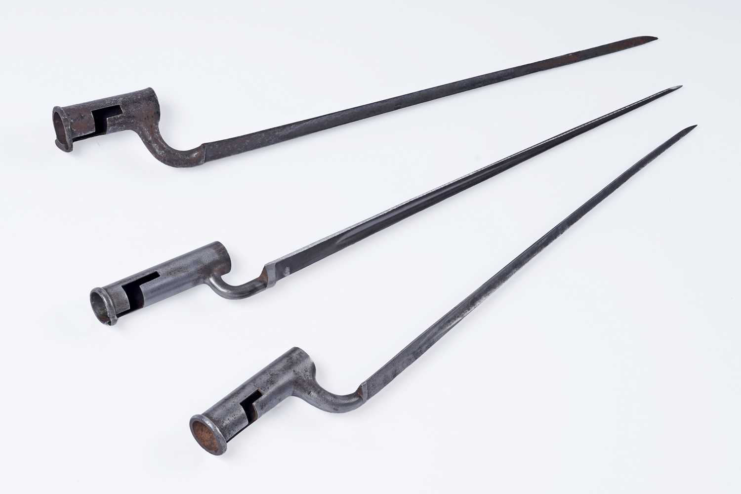 Lot 84 - Three period socket bayonets for India-pattern musket