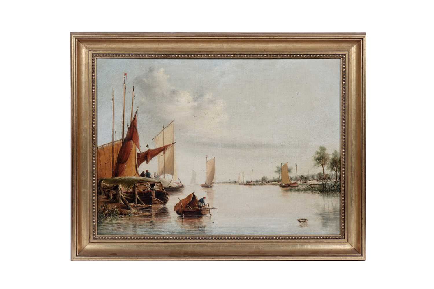 Lot 630 - 19th Century Flemish School - Coastal view with fishing boats | oil