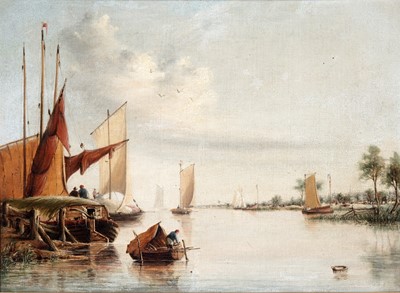Lot 630 - 19th Century Flemish School - Coastal view with fishing boats | oil