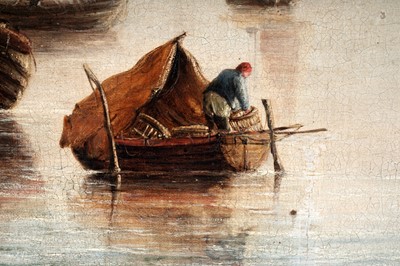 Lot 630 - 19th Century Flemish School - Coastal view with fishing boats | oil