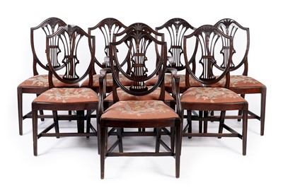Lot 1059 - A set of eight 19th/early 20th Century mahogany Hepplewhite revival dining chairs