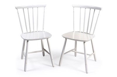 Lot 549 - Farstrup Denmark: a pair of mid-20th Century white painted stick dining chairs