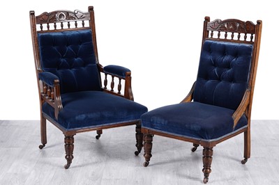 Lot 82 - A pair of early 20th Century mahogany button back bedroom chairs