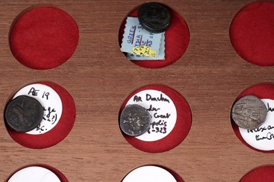 Lot 246 - A good selection of Roman and Greek ancient coinage; a cabinet and other items
