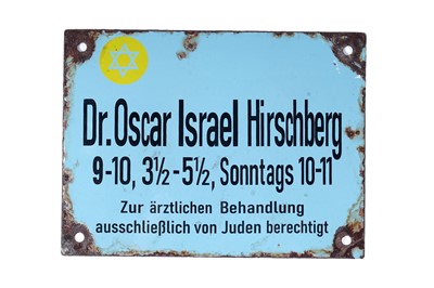 Lot 97 - A Second World War period enamel sign from the clinic of Jewish doctor Dr. Oscar Israel Hirschberg