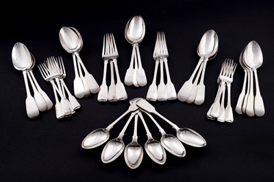 Lot 241 - Antique silver Fiddle pattern flatware
