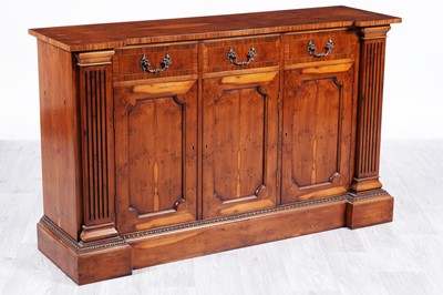 Lot 59 - An attractive Regency style yew wood and walnut banded inverted breakfront sideboard