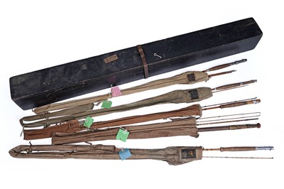 Lot 551 - A collection of five split cane fishing rods