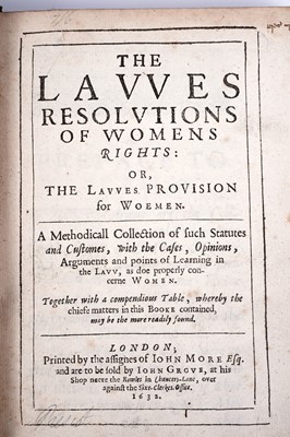 Lot 223 - Edgar's Laws Resolutions of Women’s Rights: or the Lawes, Provision for Women