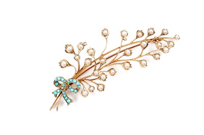 Lot 913 - A late Victorian Romantic period turquoise and seed pearl brooch