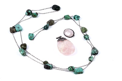 Lot 14 - Early 20th Century Arts and Crafts jewellery including: a rose quartz pendant