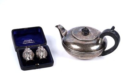 Lot 214 - A pair of Victorian silver pepperettes; and a George III silver teapot