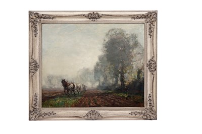 Lot 261 - Harry Mitton Wilson - Ploughing scene on a misty day | oil