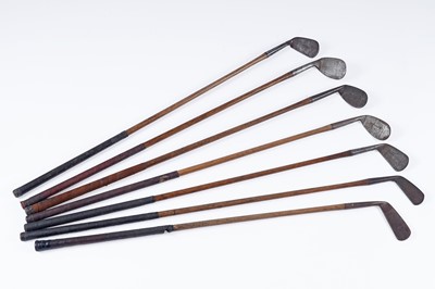 Lot 526 - Seven vintage hickory shafted golf clubs