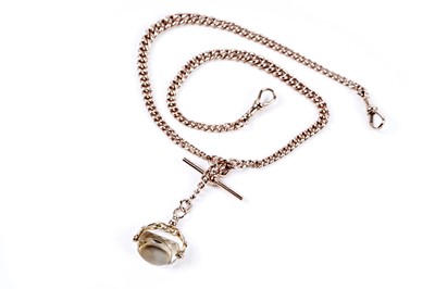 Lot 38 - An early 20th Century 9ct rose gold double "Albert" watch chain, with citrine fob seal