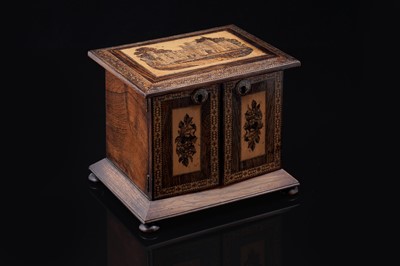 Lot 1038 - A 19th Century rosewood and Tunbridge ware miniature cabinet