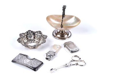 Lot 243 - 19th Century novelty silver including: a mother of pearl bonbon