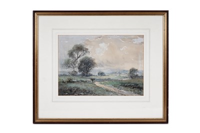 Lot 96 - William Ashton - Farm with horses looking toward a church | watercolour