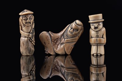 Lot 848 - Three Japanese bone netsuke; and a quantity of Chinese gaming counters