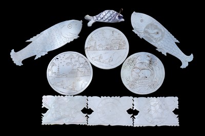 Lot 848 - Three Japanese bone netsuke; and a quantity of Chinese gaming counters