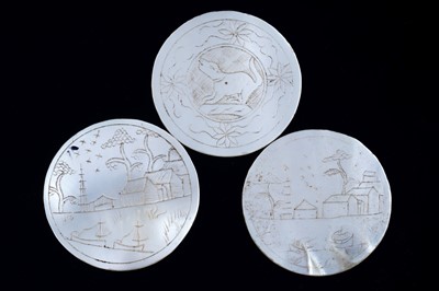 Lot 848 - Three Japanese bone netsuke; and a quantity of Chinese gaming counters