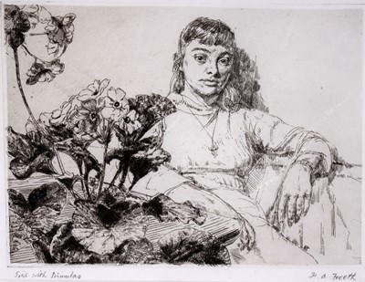 Lot 731 - Hubert Andrew Freeth - Girl with Primulas | etching