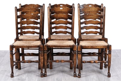 Lot 64 - A set of six Georgian style beech ladderback dining chairs