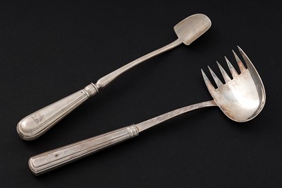 Lot 209 - A George III silver cheese scoop; and a George III silver serving piece