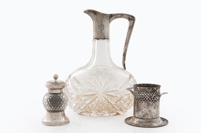 Lot 305 - A mixed lot, including: a silver-mounted cut glass pepper mill