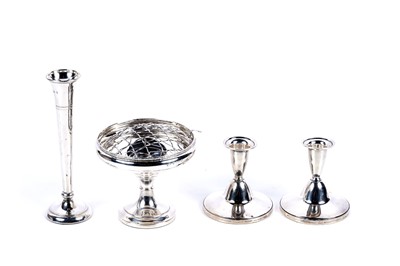 Lot 180 - 1970's Modernist silver candlesticks, bowl and vase