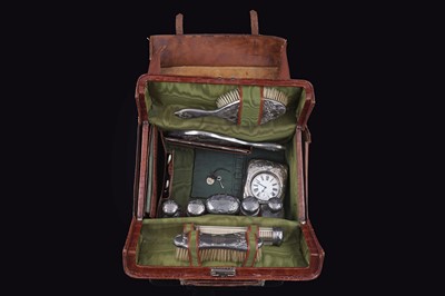 Lot 240 - An Edwardian lady's crocodile skin vanity case; and silver accoutrements by Greaves of Birmingham