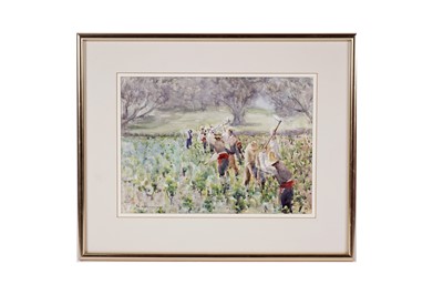 Lot 1627 - Sophie Atkinson - Workers harvesting crops | watercolour