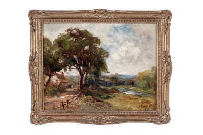 Lot 1581 - John Falconar Slater - Countryside view with river and cottage | oil