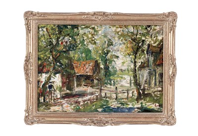 Lot 1583 - John Falconar Slater - Farm buildings by the river | oil