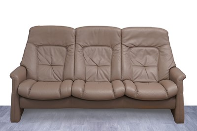 Lot 91 - Himolla: a 'Rhine' tan leather three-seater reclining sofa