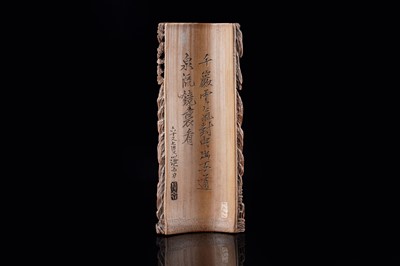Lot 832 - A Chinese pink coral figure; and a bamboo section carving
