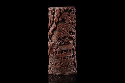 Lot 832 - A Chinese pink coral figure; and a bamboo section carving