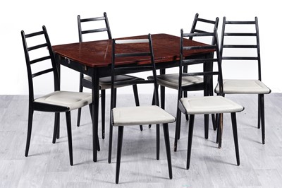 Lot 149 - Beautility: a teak extending dining table; and a set of six matching ladderback dining chairs