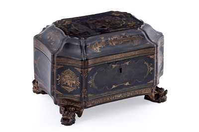 Lot 1032 - A 19th Century Chinese black lacquered and gilt tea caddy