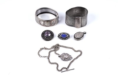 Lot 49 - Victorian and later silver jewellery including: an Aesthetic Movement bangle